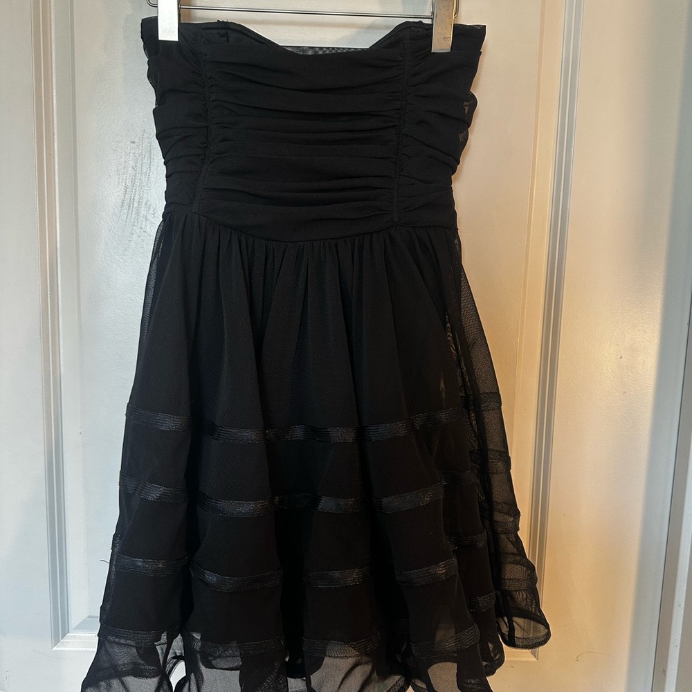 Betsey Johnson VTG Y2K Black Sweetheart Strapless Tulle Fit & Flare Mini Dress,S - Picture 4 of 11